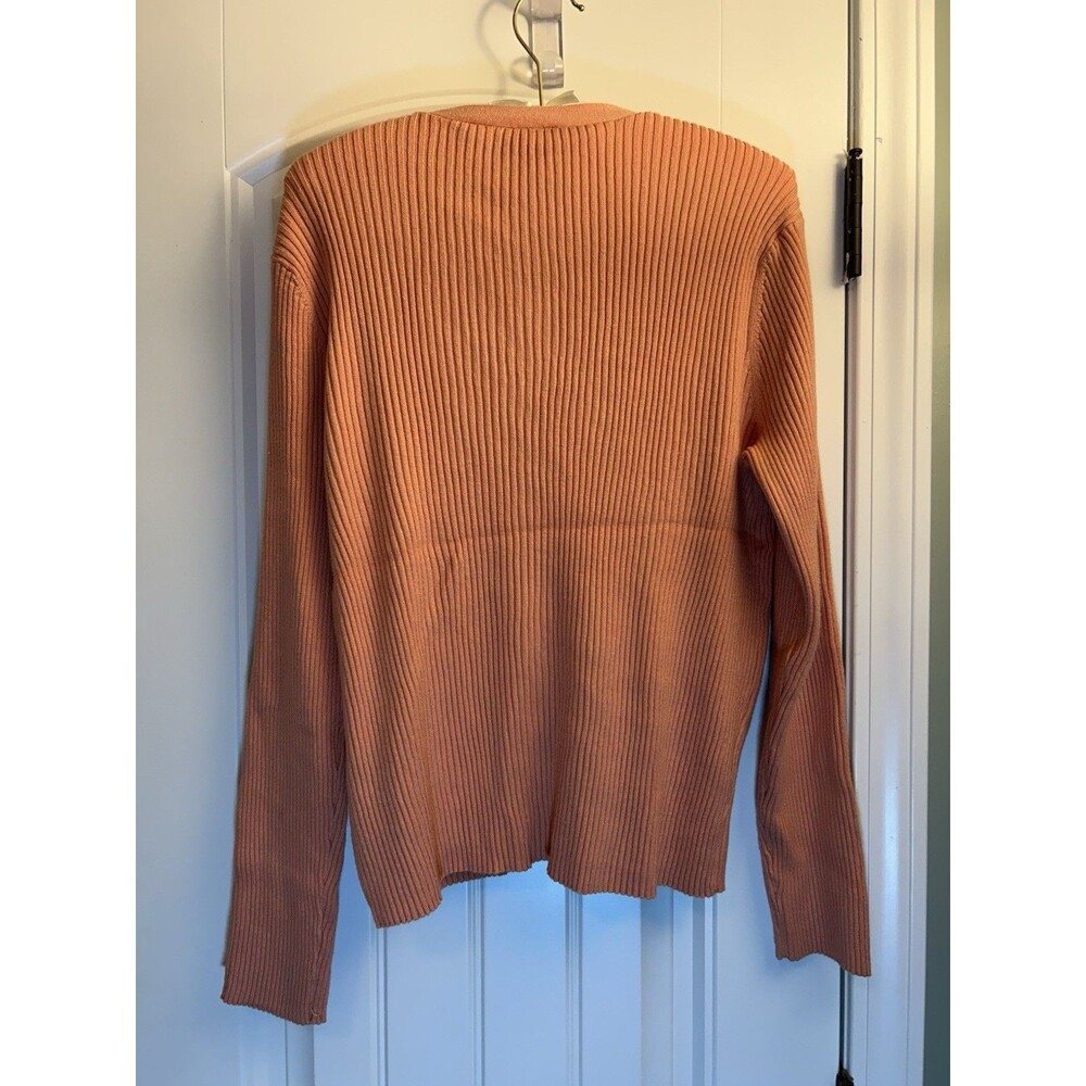 Worthington Peach Ribbed Button Front Cardigan Sweater Women’s 1X Soft Chic - Picture 3 of 13